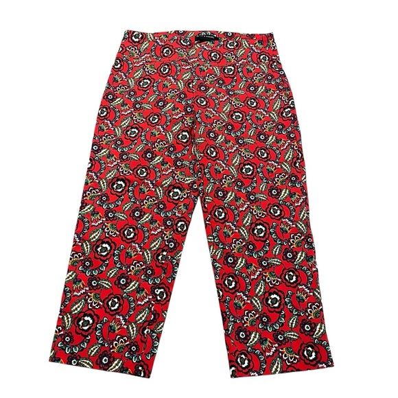 Zac & Rachel Red Floral Cropped Flat Front Pants Size 10 stretch Office Casual - Picture 1 of 6